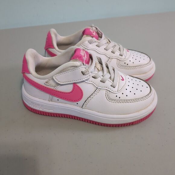 Nike Force 1 Low Easy On Toddler Shoes 10c White w/ Laser Fuchsia FN0236-102 - Picture 1 of 5